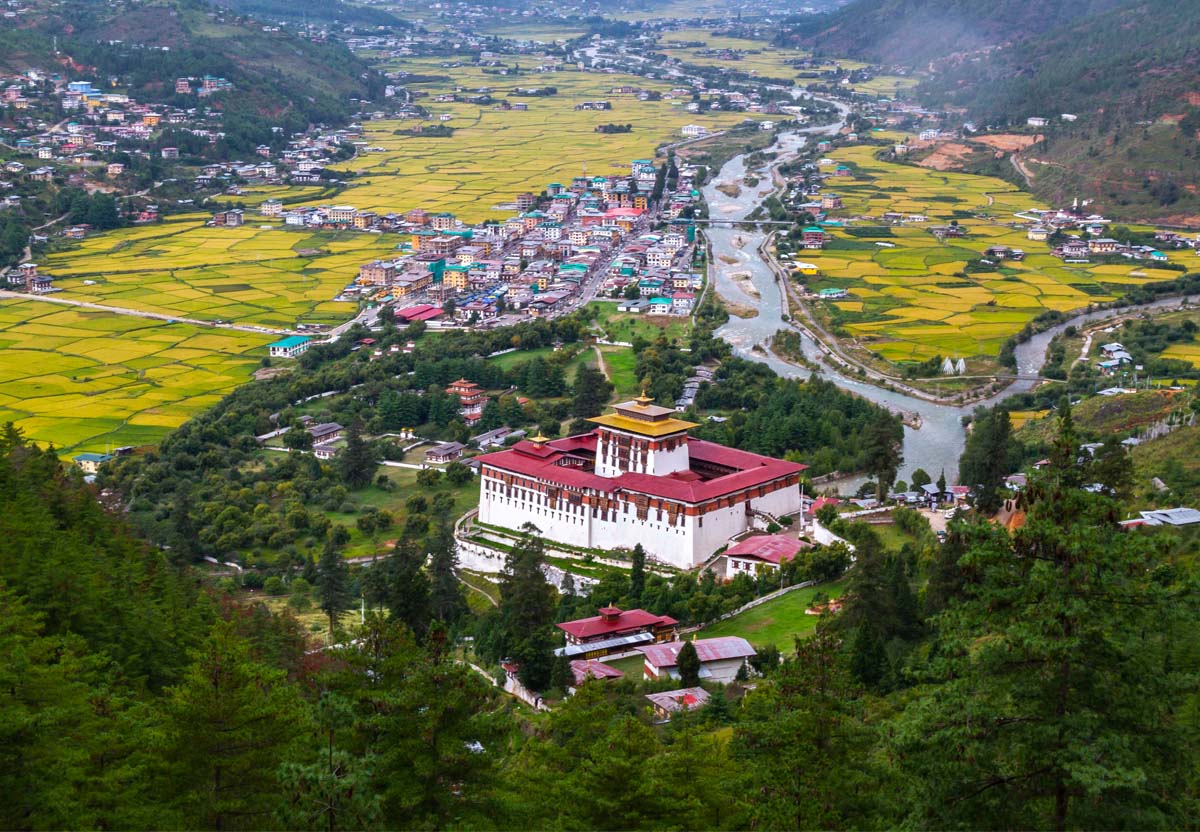Traditional Bhutanese architecture in a western valley