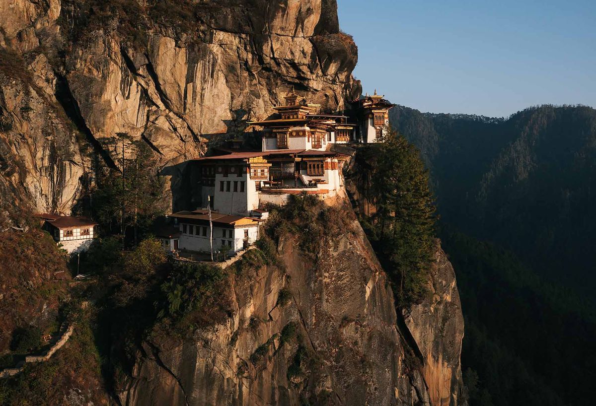 Taktsang Monastery perched on a sheer cliff above the Paro valley